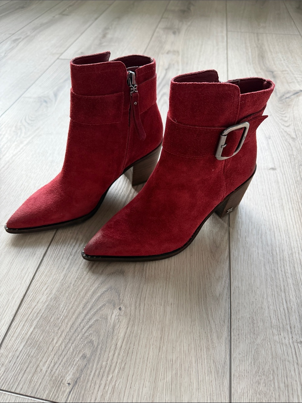 Sam Edelman Red Leather Boots Suede Leonia NWT Womens 6 Ankle Booties Fall Fest